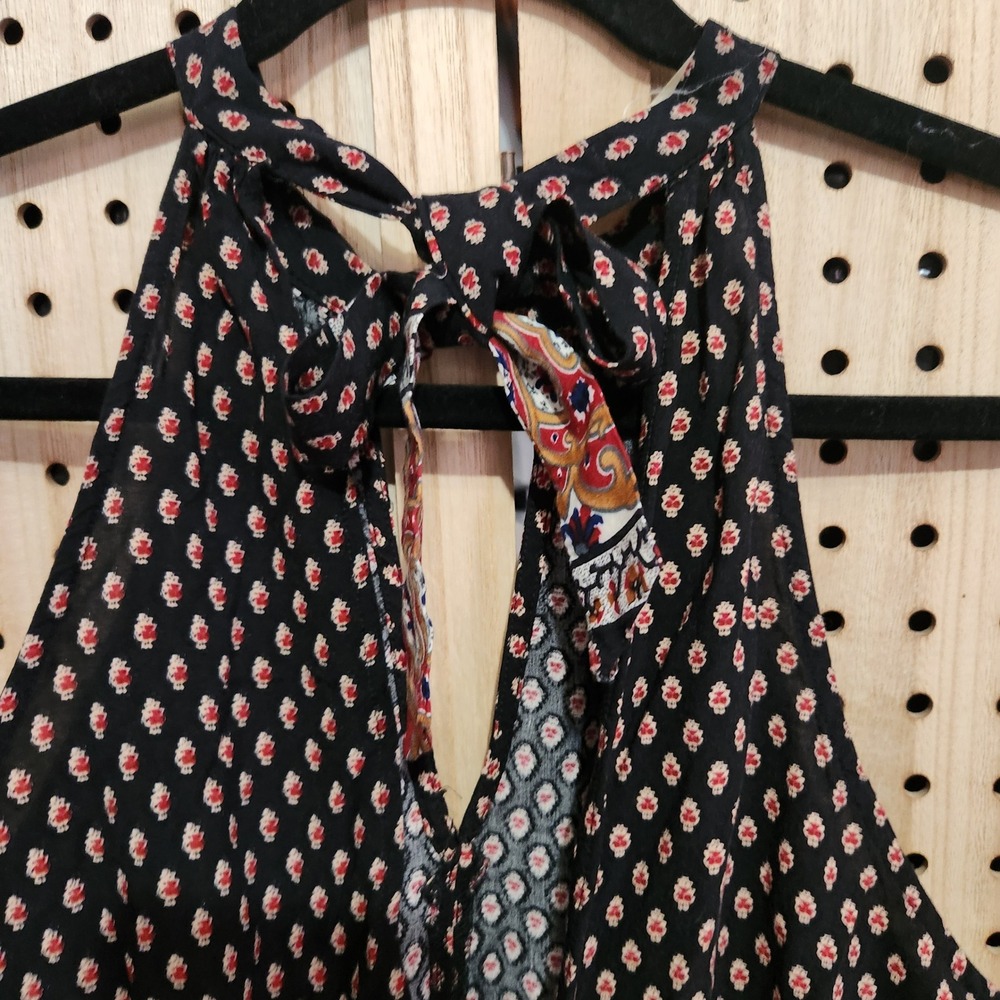 Womens Halter Romper Black Red Paisley Print Tassel Bottom Boho Festival - Picture 7 of 12